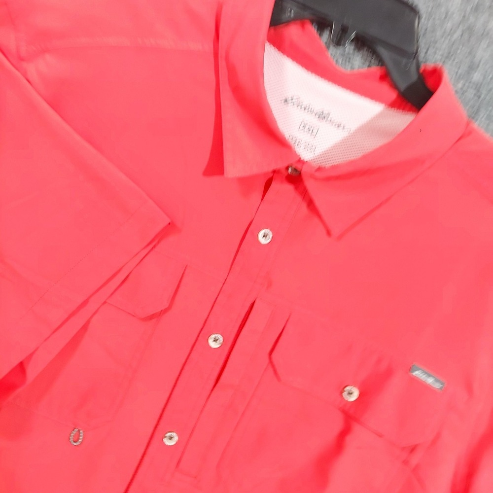 Eddie Bauer Shirt Mens 2XL Orange Short‎ Sleeve Vented Fishing Hiking Button Up